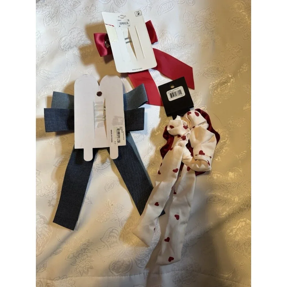 NORDSTROM 5 PC Hair Accessories Bundle Lot Bows Barrettes Blue Red Cream NEW